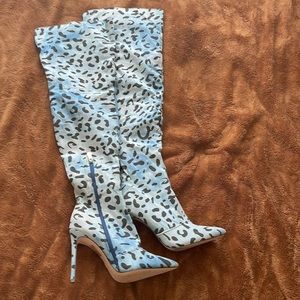 So Me animal print denim over the knee boots. Sz 6.5